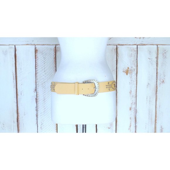 90s vintage light tan brown studded gemstone statement belt - Picture 1 of 5